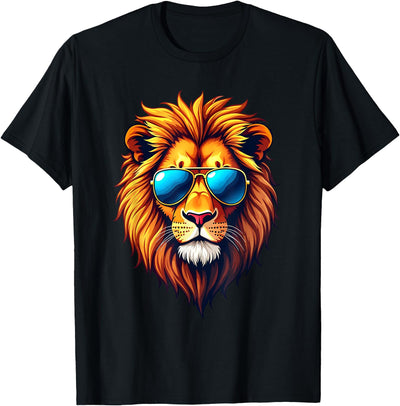 Lion Wearing Sunglasses Colorful Artwork Graphic T-Shirt