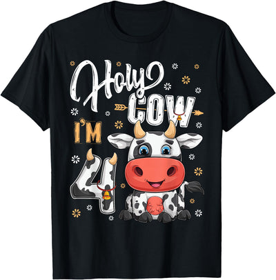 Farm Animal Gift Holy Cow I'm Four Year Old Cows Farm Theme T-Shirt