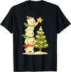 Cute Xmas Bear Cartoon for Kids and Family Cute Polar Bear Stacking Star on Tree Christmas T-Shirt - Black