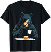 @n!mal Bear Holds Coffee Donut Animal Motif Illustration Bear T-Shirt - As Pictured