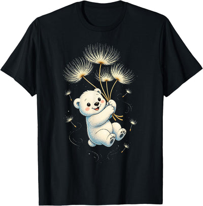 Blueberry Clothing Baby Polar Bear Floating On Dandelion Seeds T-Shirt