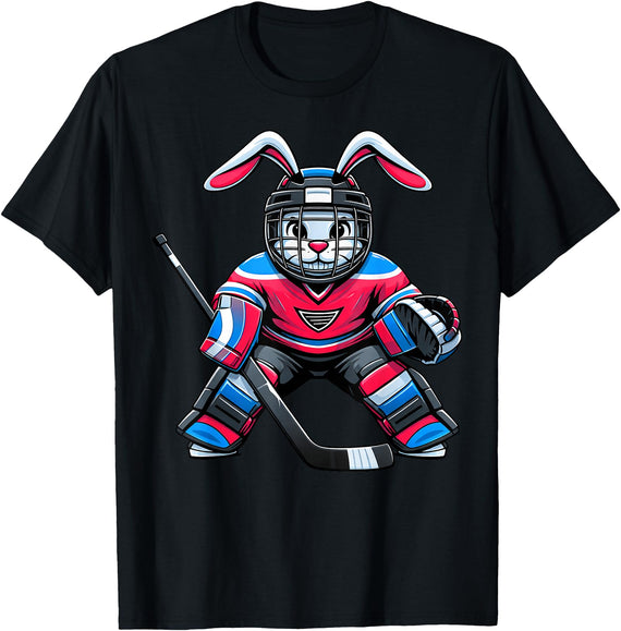 Funny Rabbit Hockey Bunny Easter Men Boy Kid Youth T-Shirt in Black