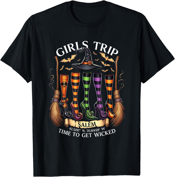 Horror Halloween Witchy Woman Girl Team Retro Girls Trip Salem Time to Get Salem 1692 Halloween T-Shirt - Black