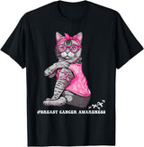 Nad-In October We Wear Pink Funny Cat Pink Ribbon In October We Wear Pink Breast Cancer T-Shirt