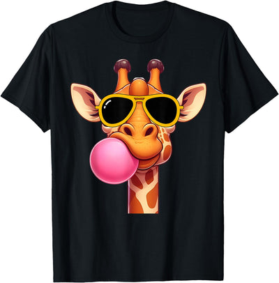 Giraffe cute Giraffe with pink Bubble Gum and Sunglasses T-Shirt