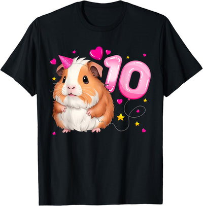 10th Birthday Girl 10 Years, Guinea Pig and Big Number 10 T-Shirt