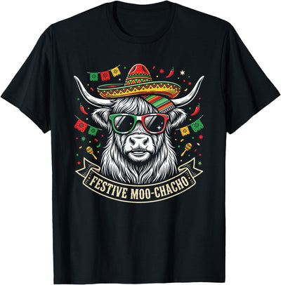 Vintage Highland Cow Cinco De Mayo Funny Retro Fiesta T-Shirt