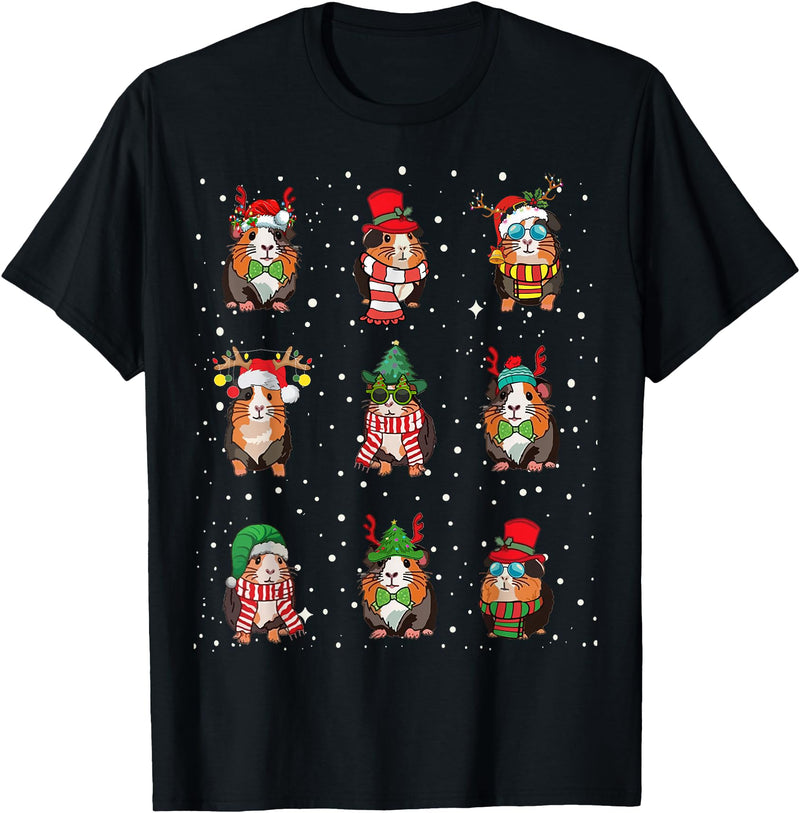 Kawaii Guinea Pig Lovers Clothes Cute Guinea Pigs In Xmas Costume Funny Christmas Holiday Black Unisex-Adult T-Shirt - Black