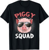 Piggy Squad T-Shirt Funny Cool Pigs Lover Pink Animal Tee T-Shirt - Black