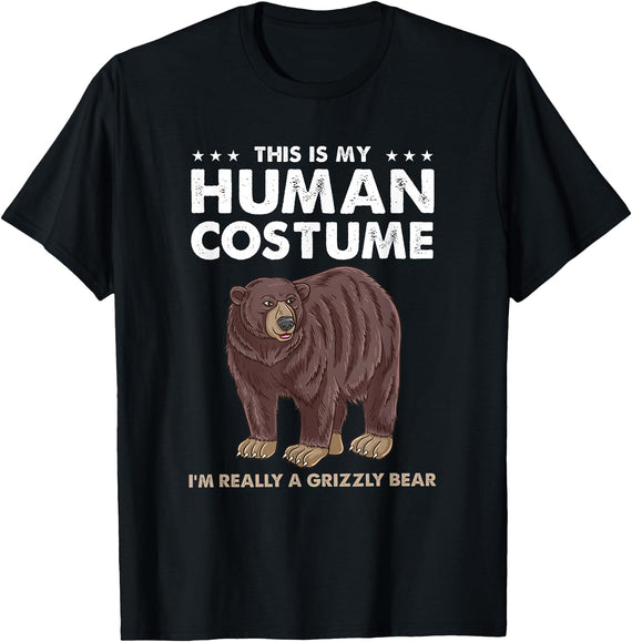 Hiking Lover Design This Is My Human Costume Im Really A Grizzly Bear T-Shirt - Black