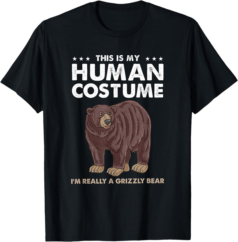 Hiking Lover Design This Is My Human Costume Im Really A Grizzly Bear T-Shirt - Black