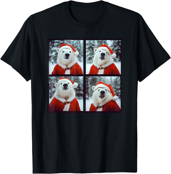 Polar Bears Lover Xmas Photo Booth Men Women Kids Polar Bear Wearing Santa Outfit Winter Christmas T-Shirt - Black