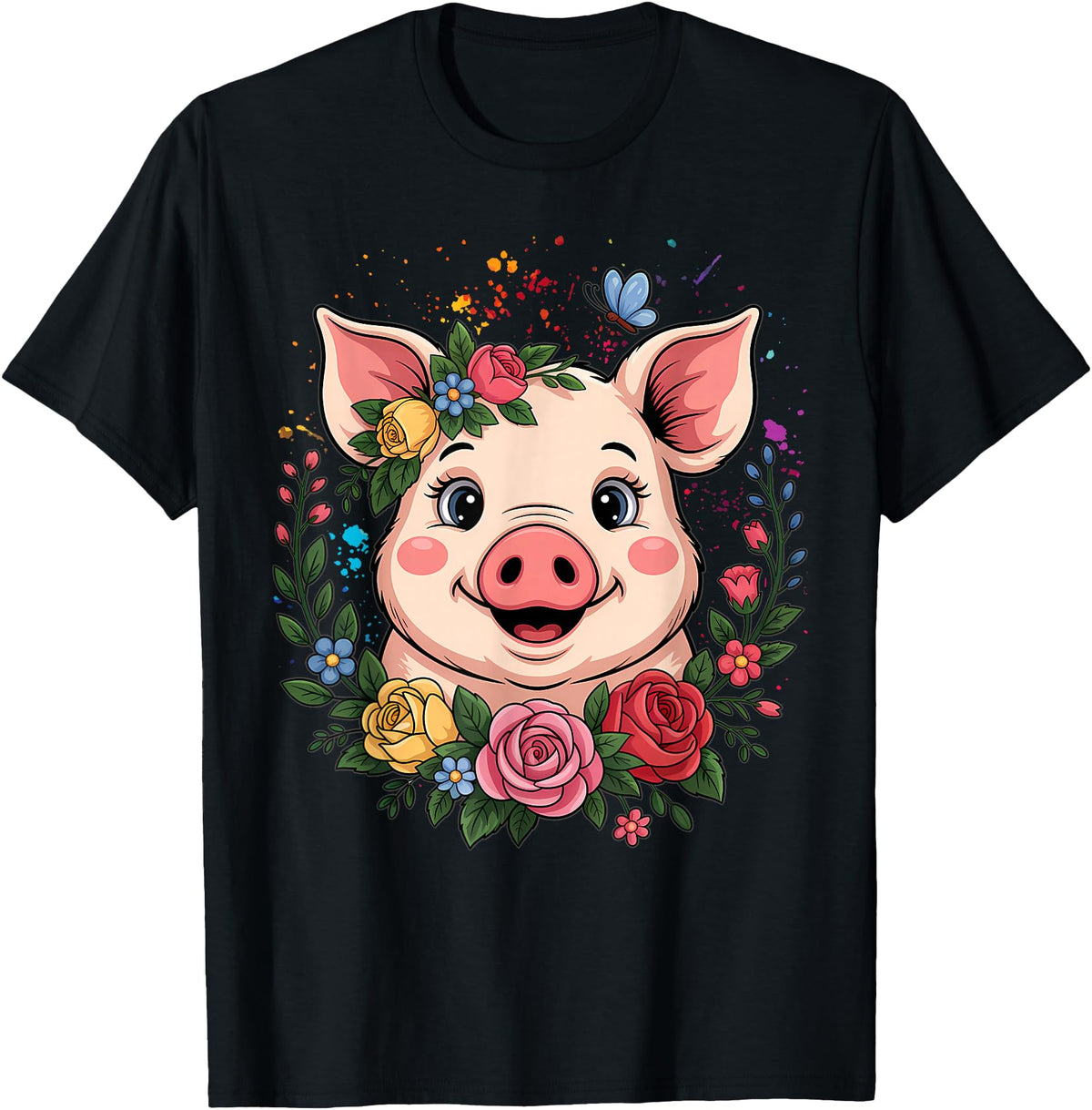 Pig Lover Gift Co. Cute Pig Lover Art for Women Girls Unique Piggy Related T-Shirt - Black