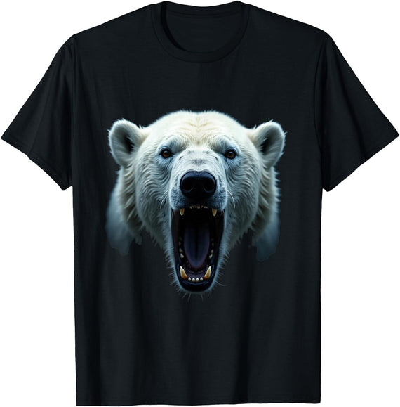 Polar Bear Fun Designs Angry Polar Bear Head Roaring Wild Animal Arctic Art T-Shirt - As Pictured