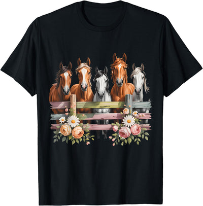 HORSE LOVERS NOVELTY APPAREL Wild Floral Horses For Men Women Kids Horse Lover T-Shirt