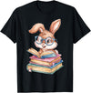 Bunny Rabbit Reading Books Funny Rabbit Books Bunny Reader T-Shirt in Black