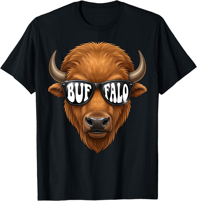 generic Buffalo with Sunglasses Wildlife Graphic for Men Women Kids T-Shirt - Black