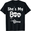 Couples Halloween Matching Gifts Matching Halloween Pajama Couples, She’s My Boo Skull Face T-Shirt - Black
