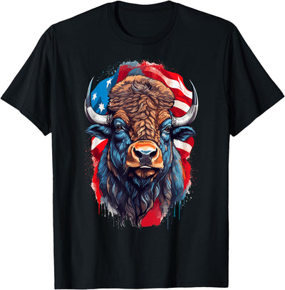 Cow American Patriotic Buffalo American Bison Us Flag T-Shirt