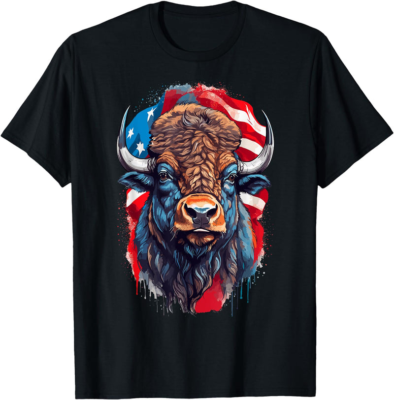 American patriotic buffalo, american bison US flag American patriotic buffalo, american bison, bison US flag T-Shirt - Black