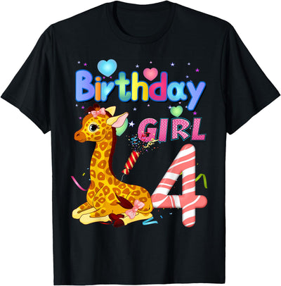 Giraffe Birthday For Girl 4th Giraffe Birthday 4 Year Old) T-Shirt