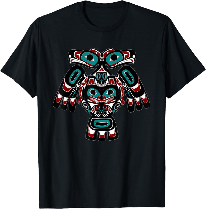 Tribal America Alaska Native American Indian Tlingit Eagle Bear Clan Spirit T-Shirt - Black