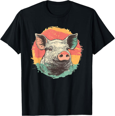 Vintage Pig Sunset Retro Farm Style Animal T-Shirt