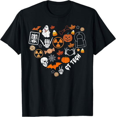 Radiology Tech Radiologist X-ray Ghost Halloween CT Tech Ghost Pumpkin Heart Halloween Radiology Technologist T-Shirt