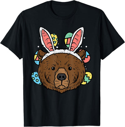 Easter Bear Face Bunny Ears Eggs Cute Animal Men Women Kids T-Shirt