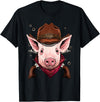 Wowsome! Cowboy Pig Western Rodeo Cowboy Hat and Bandana T-Shirt - Black