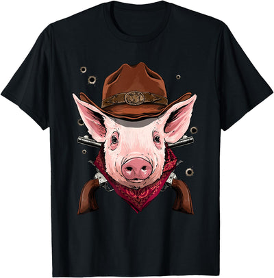 Cowboy Pig Western Rodeo Cowboy Hat and Bandana T-Shirt