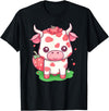 Strawberries Cow Baby Animal Kids Cute Apparel Cow Strawberry Cute Kawaii Pink Pastel Strawberry Milk Farm T-Shirt - Black