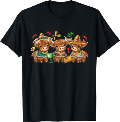 Funny Cinco De Mayo Highland Cow Mexican Fiesta Cute T-Shirt