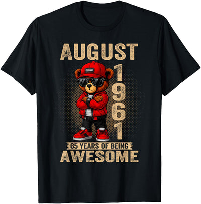 August 1961 65 Years of Being Awesome Bear T-Shirt