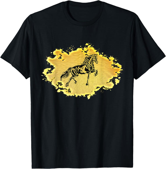 Horses + Girls Women Gift Kids Men Boys Horse Motif T-Shirt - Black