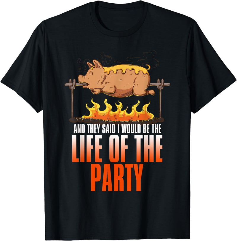 BBQ Season Smoke Meat Dad Grill Gifts Funny Saying Roasted Pig Rotisserie Pork Lover Food Pun Tee T-Shirt - Black