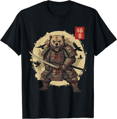 Samurai Bear Shirt Warrior Vintage Graphic Japanese Men T-Shirt