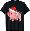 Pig Christmas Gifts Men Women Kids Co. Christmas Lights Pig Wearing Xmas Hat - Pig Lover Farmer T-Shirt - Black