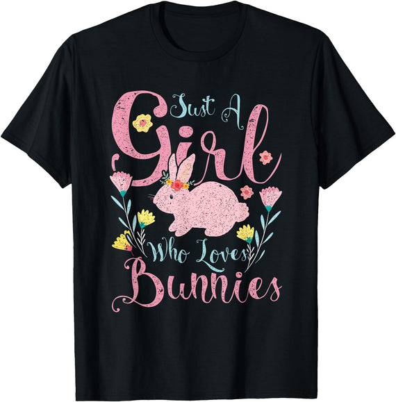 Just a Girl Who Loves Bunnies Rabbit T-Shirt (Black) in Black