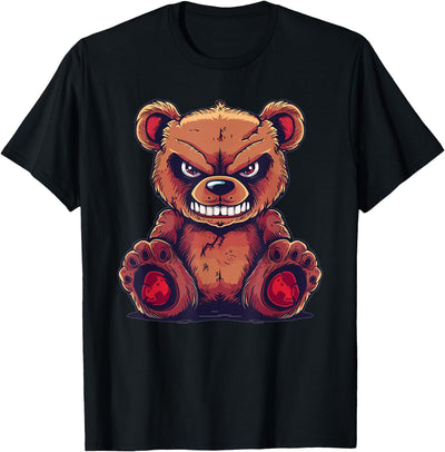Cartoon Teddy Art I Grumpy Teddy Evil Teddy Bear T-Shirt