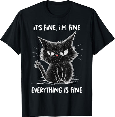 GoshWow Unisex-Adults Kids Casual Wear Vacation Black Cat-Themed T-Shirt