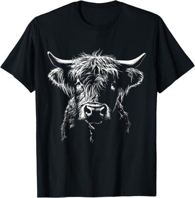 Mal Highland Cow Art Animal Portrait Farm T-Shirt