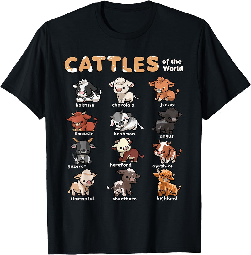 Wowsome! Cattles Animals of the World Cattle Farmer Rancher Cow Lover T-Shirt - Black