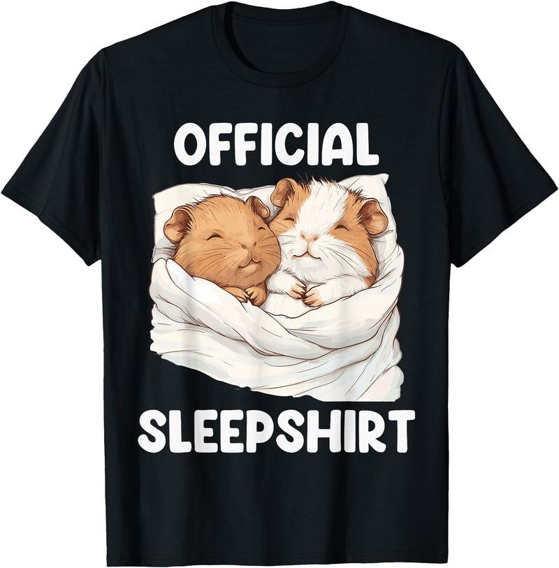 Cute Sleeping Guinea Pigs Pajama Official Sleepshirt Sleeping Guinea Pig Animal Lovers Pajama T-Shirt - Black