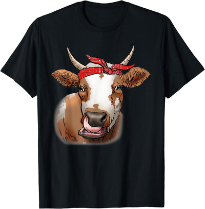 Farming Cow Licking His Nose with Bandana Funny Theme T-Shirt