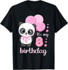 Birthday Gifts for Girls by Content Design Studio Birthday Girl 8 Panda Pink Balloons T-Shirt - Black
