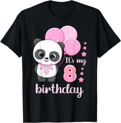 Birthday Girl 8 Panda Pink Balloons T-Shirt