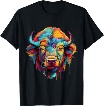 Cow Bison American Buffalo Colorful Artwork Animal Art Bison T-Shirt