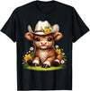 Cute Scottish Highland Cow Lovers Scottish Highland Cow Flowers Cattle Hairy Cow T-Shirt - Black