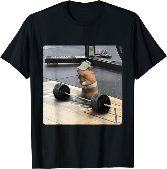 Hamster Deadlift Training Funny Cute Rat Weightlifting Meme T-Shirt - Black